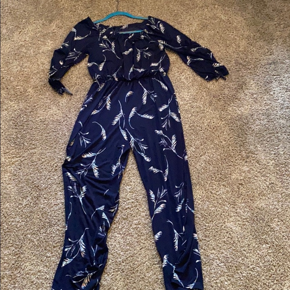 Navy Blue Tropical Jumpsuit